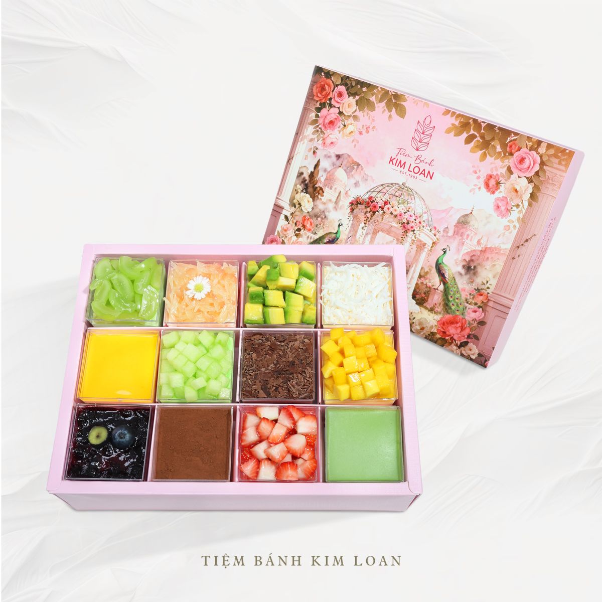 hộp quà tặng bánh mousse trái cây mix 12 vị tiệm bánh kim loan