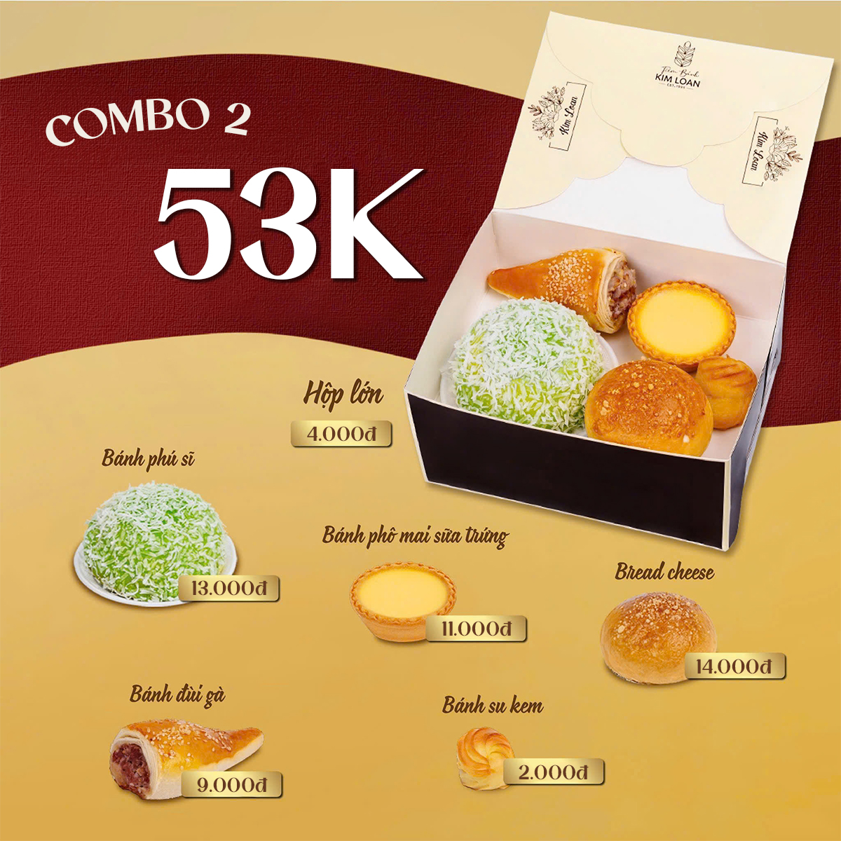 combo bánh mặn bánh ngọt tiệm bánh kim loan