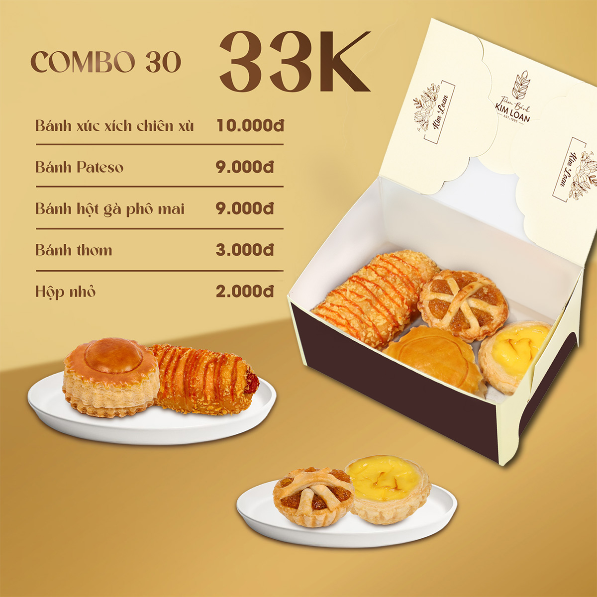 combo bánh mặn bánh ngọt tiệm bánh kim loan