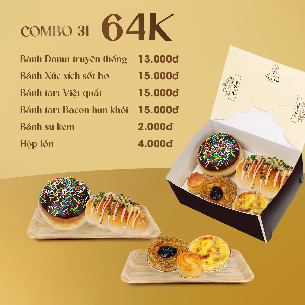 combo bánh ngọt bánh mặn tiệm bánh kim loan