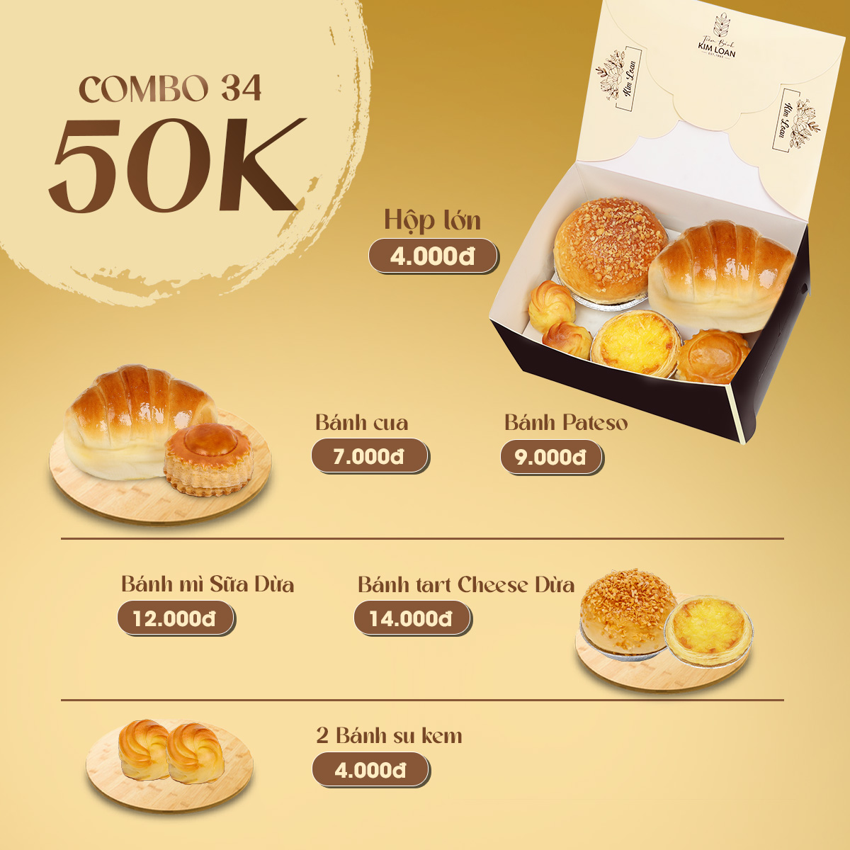 combo bánh mặn ngọt tiệm bánh kim loan