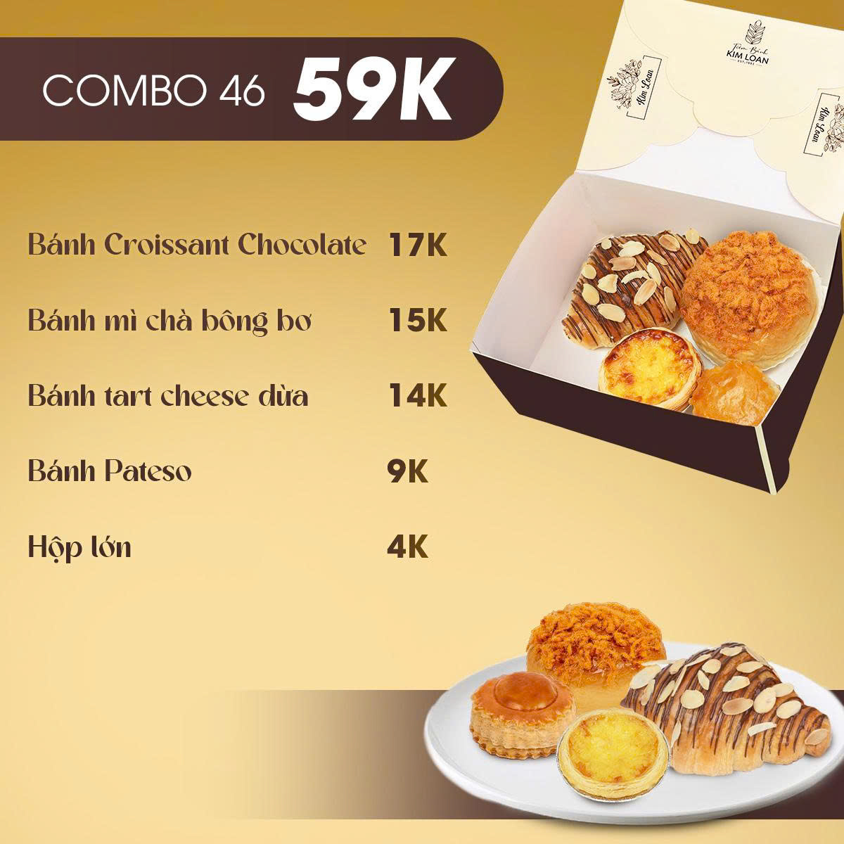 combo bánh mặn bánh ngọt tiệm bánh kim loan