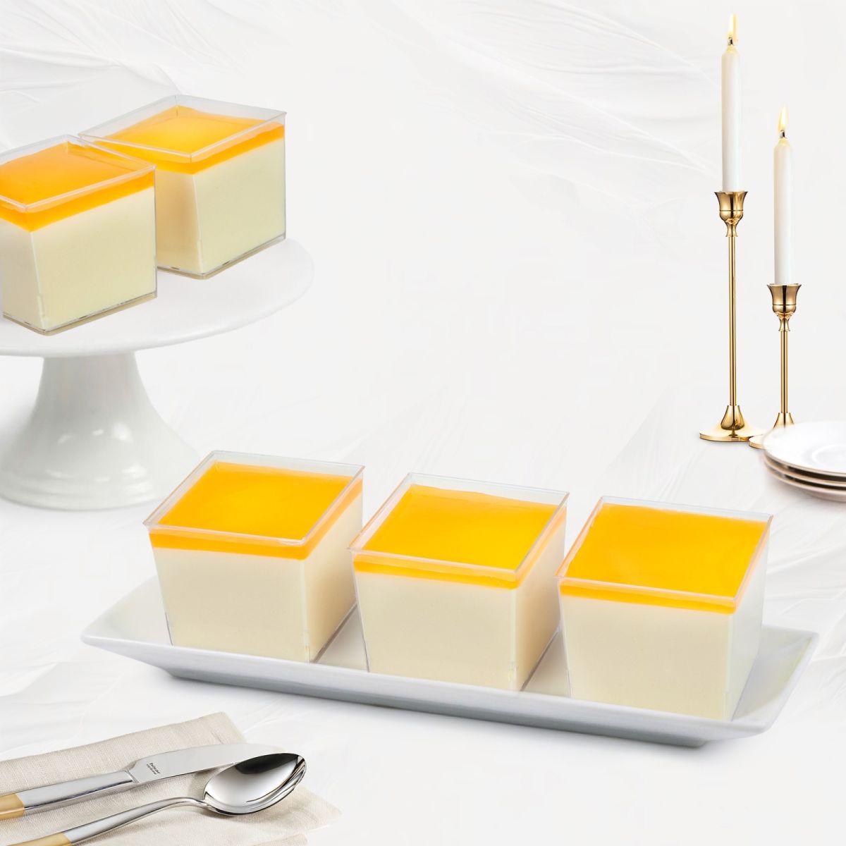 Mousse mini dạng ly tại Tiệm Bánh Kim Loan với 12 hương vị gồm dưa lưới, xoài, dâu tây, matcha, chanh dây, socola, tiramisu phô mai, bơ, bưởi hồng, việt quất, dừa dứa và táo xanh, phù hợp phục vụ Tea Break và sự kiện.