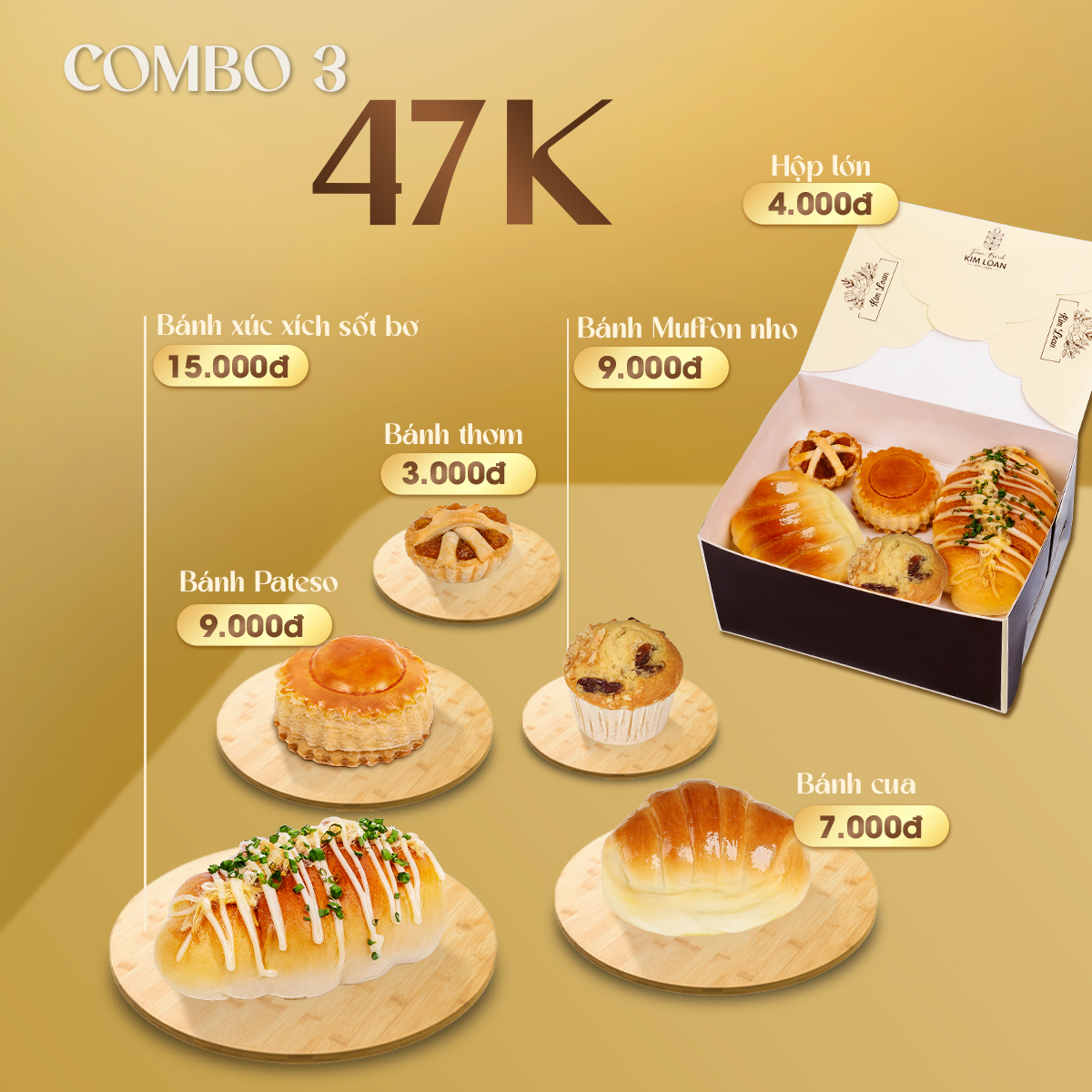 combo bánh mặn bánh ngọt hộp lớn tiệm bánh kim loan