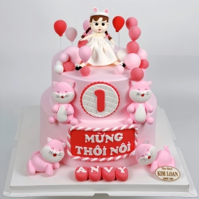 Bánh Kem Hai Tầng Tạo Hình Mèo Cho Bé Gái