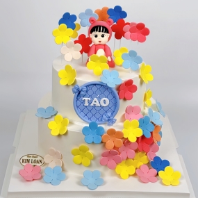 Bánh Kem Sinh Nhật 2 Tầng Trang Trí Hoa Cho Bé